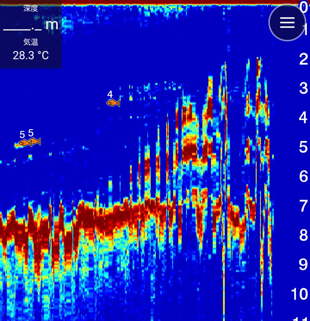魚探でかけ上がりを探知した画像